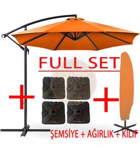3 Mt 8 Kaburga Full Demir 21 Kg Bahçe Şemsiyesi Full Set Havuz Şemsiyesi Büyük Şemsiye (Turuncu)