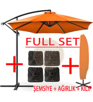 3 Mt 8 Kaburga Full Demir 21 Kg Bahçe Şemsiyesi Full Set Havuz Şemsiyesi Büyük Şemsiye (Turuncu)