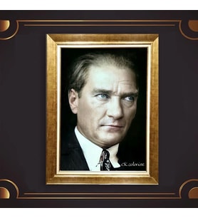 Altın Varaklı Çerçeveli Paspartulu Atatürk Tablo TR0645 (Gold)