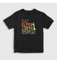 Presmono Unisex Çocuk Siyah Eat Sleep Chess Repeat Satranç T-Shirt 332052tt