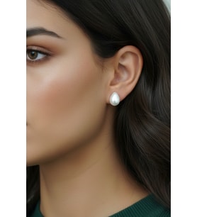 Zarif Gold Kaplama 925 Ayar Gümüş Damla Form İnci Küpe  8x12 mm Özel Kesim İncili Klipsli Küpe