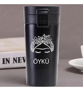 Kişiye Özel Paslanmaz Çelik 380 ml Vakumlu Frida Baskılı Termos - Isı Yalıtımlı, Sızdırmaz Kapak (Siyah)