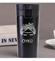 Kişiye Özel Paslanmaz Çelik 380 ml Vakumlu Frida Baskılı Termos - Isı Yalıtımlı, Sızdırmaz Kapak (Siyah)