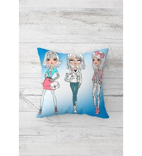 Moda Kızları Çift Tarafı Baskılı Gizli Fermuarlı Yastık Kılıfı Kırlent Koltuk Yastık Kılıfı (Mavi)
