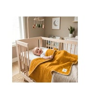 Hardal Sarısı Müslin Bebek Battaniyesi - %100 Pamuk, Çoban Dikişli Kenarlı