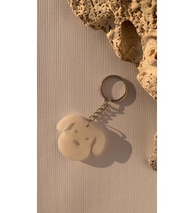 Sedefli Beyaz Köpek Yüzü Anahtarlık Handmade El Yapımı Epoksi Hediyelik
