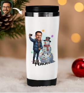 BK Gift Kişiye Özel Erkek Yılbaşı Karikatürlü Çelik Termos Bardak - 11, Yılbaşı Hediyesi, Yeni Yıl Hediyesi