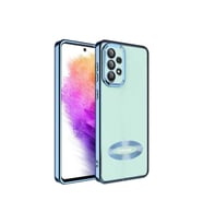 Samsung Galaxy A32 4G Uyumlu Kılıf Kamera Korumalı Logo Gösteren Zore Omega Kapak (Açık Mavi)