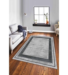 Gri Çerçeveli Kaymaz Tabanlı Makinede Yıkanabilir Halı AR399 - 100 x 160 cm