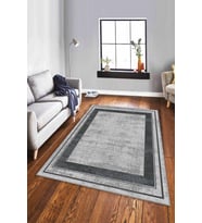 Gri Çerçeveli Kaymaz Tabanlı Makinede Yıkanabilir Halı AR399 - 100 x 160 cm