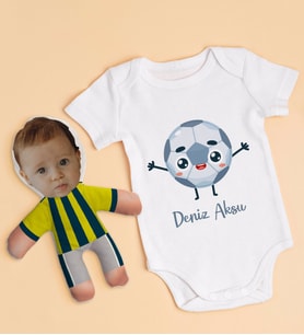 BK Kids Kişiye Özel Fotoğraflı Bebek Yastık ve Bebek Body Zıbın Hediye Seti - Model 2.1