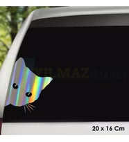 Kenardan Bakan Kedi Hologram Oto Sticker Etiket Çıkartma Aksesuar Yapıştırma Modifiye 20 X 16 Cm