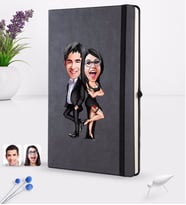 BK Gift Kişiye Özel Sevgililer Karikatürlü Siyah Termo Deri Defter 16x24cm Model 6