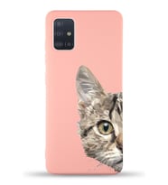 Samsung Galaxy A71 Uyumlu Lansman Kılıf Catface Tasarımlı İçi Kadife Kapak-Pembe (Şeffaf)