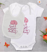 BK Kids Good Night My Darling Tasarımlı Bebek Body Zıbın ve Mama Önlüğü Hediye Seti - Model 1