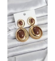 Kahverengi Sallantılı Damla Model Gold Renk Kadın Küpe - Tj-Bkp11671