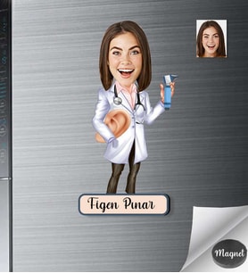 Kişiye Özel KBB Doktor Kadın Ahşap Magnet -1