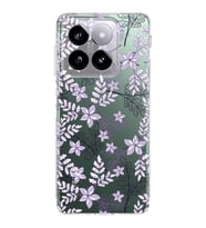 PrintiFy Xiaomi Mi 14 Uyumlu Kamera Korumalı Floral Lila Tasarımlı Şeffaf Silikon Kılıf