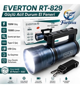 Everton RT-829 Şarjlı Zoomlu LED El Feneri - 15000 Lümen, 3 KM Menzil, Powerbank Özellikli