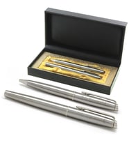 Kişiye Özel Krom Roller & Tükenmez Kalem Seti (Mavi) (Gümüş)