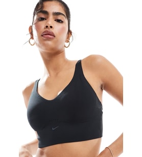 Nike Dri-Fit Alate Medium Support Long Design Long Pad Convertible Training Womens Bra Pedli Kadın Spor Bra Siyah