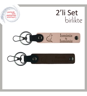 Kediyle Aşka Anlam Katanlara, Pati Desenli, Kişisel Yazılı Anahtarlık, Yavru Ağzı-Koyu Kahve