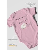 Amcasının Minik Kuzusu Baskılı Bebek Zıbını – Çıtçıtlı Body  %100 Pamuk Kısa Kol (Koyu Pembe)