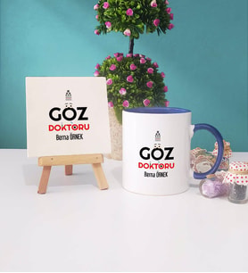 Göz Doktoru Kupa Bardak Lacivert Dekoratif Taş Baskı