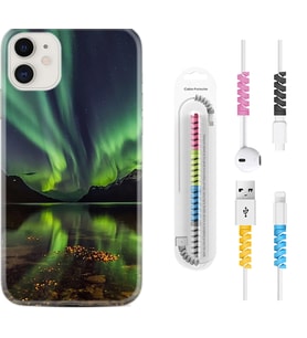 Apple iPhone 11 12 13 Mini Kılıf Kablo Koruma Spiral Silikon Kuzey Işıkları 1327