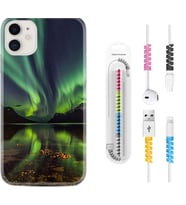 Apple iPhone 11 12 13 Mini Kılıf Kablo Koruma Spiral Silikon Kuzey Işıkları 1327