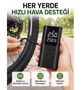 Led Işıklı Dijital Hava Pompası Araba Bisiklet Uyumlu