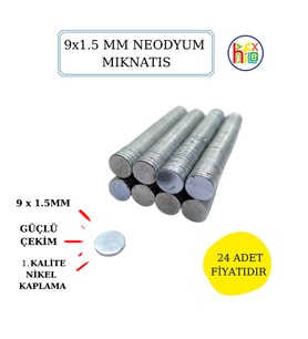 NEODYUM MIKNATIS NİKEL KAPLAMA 9 MM X1,5 MM  24 ADET FİYATIDIR (Gümüş)