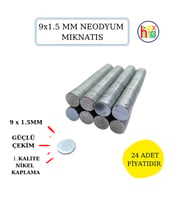 NEODYUM MIKNATIS NİKEL KAPLAMA 9 MM X1,5 MM  24 ADET FİYATIDIR (Gümüş)