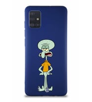 Samsung Galaxy M31S Soft Premier Kapak Squidward Dokunaç Tasarımlı Silikon Kılıf - Lacivert (Şeffaf)