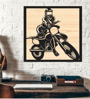Bayan Motorcu Motorsiklet Ahşap Duvar Tablo