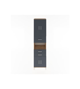 Hyperion Dolap 3 Raflı 3 Çekmeceli 4 Kapaklı 60x44x243 Çam-Antrasit