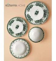 Green Romance 24 Parça Desenli Porselen Yemek Takımı – Şık Sofra Seti Yeşil Vintage