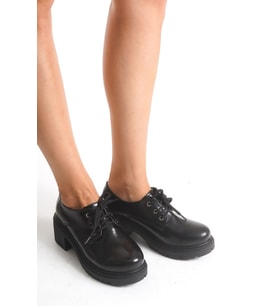 K-707 Bordo Kırışık Rugan Yüksek Tabanlı Bağcıklı  Loafer Ayakkabı