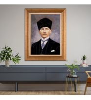 Altın Varaklı Çerçeveli Paspartulu Atatürk Tablo z4599 (Gold)