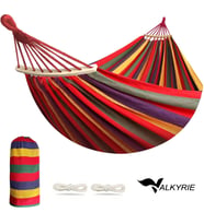 Valkyrie 2 Kişilik Renkli Kanvas Hamak 260x150 cm Taşıma Çantalı Ahşap Çubuklu Bahçe Kamp Hamağı Kırmızı