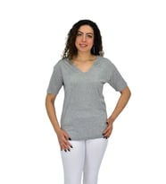 Kadın Yarım Kol V Yaka Likralı Tişöt  BGL-ST04651 (Gri)
