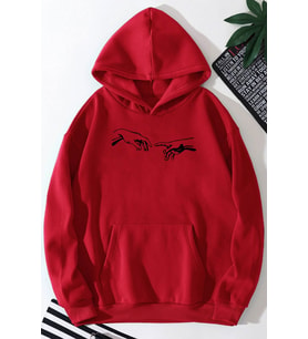 Unisex Michelangelo Baskılı Sweatshirt (Kırmızı)