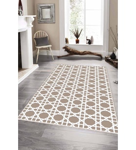 Bej Petek Kaymaz Tabanlı Makinede Yıkanabilir Halı LB004 - 100 x 160 cm