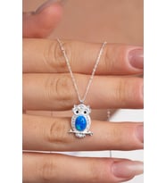 925 Ayar Gümüş Opal Taşlı Baykuş Kolye (Gümüş)