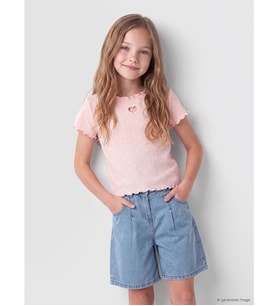 LCW Kids Pembe Bisiklet Yaka Puantiyeli Kız Çocuk Tişört