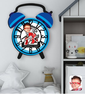 BK Gift Kişiye Özel Prens Karikatürlü Mavi Retro Çalar Saat Tasarımlı Kabartma Figürlü Ahşap Çocuk Duvar Saati-1, Ev Dekoru, Çocuk Odası Aksesuar
