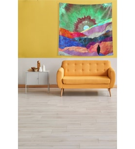 Multirenk Güneşin Batışını izleyen Adam Leke Tutmaz Kadife Kumaş Duvar Örtüsü Duvar Halısı Tapestry (Çok Renkli)