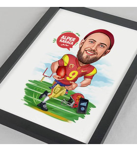 Kişiye Özel Amerikan Futbolcusu Erkek Karikatürlü Resim Çerçevesi