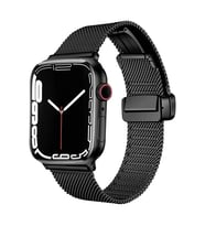 Apple Watch 7 45mm Uyumlu Kordon Hasır Metal Mıknatıs Tokalı Zore KRD-85 Kayış (Siyah)