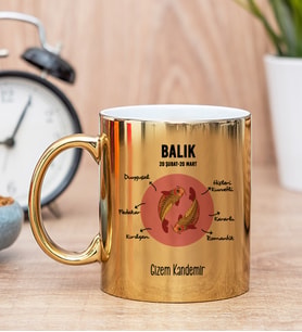 Kişiye Özel Balık Burcuna Hediye Gold Kupa Bardak
